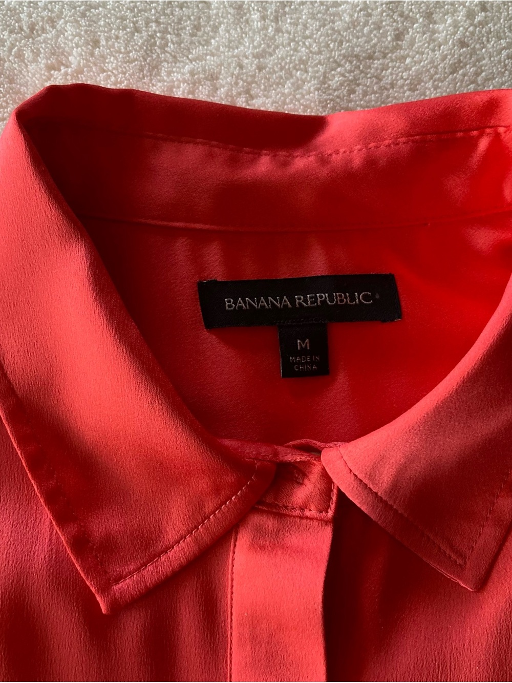 Banana Republic TieWaist Shirtdress, Bright Coral Sz M. Satiny Polyester.#796756 - Picture 14 of 14